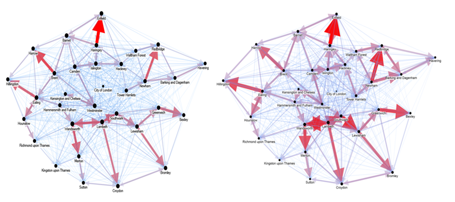 Figure 2a ONS- Internal migration network flows 2002, Figure 2b ONS- Internal migration network flows 2012 - image